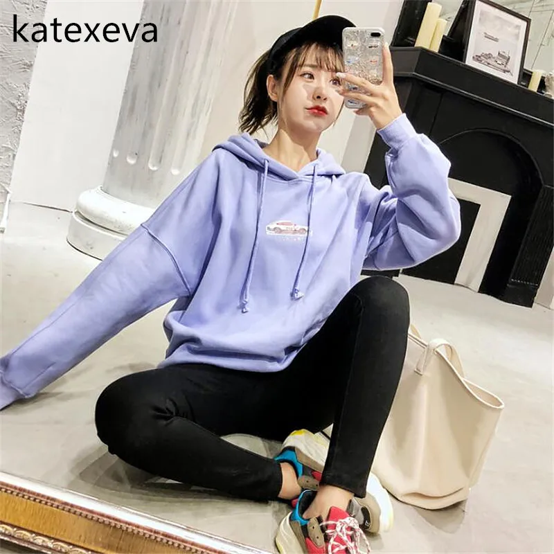 Katexeva 2018 Осенняя Женская обувь Новый толстовка с капюшоном Повседневное длинным