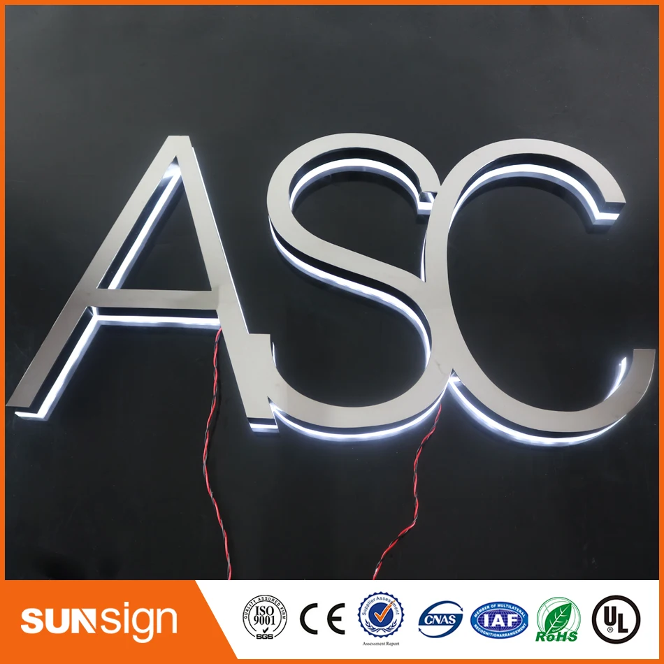 factory outdoor 3d stainless steel illuminated backlit letter sign outlet various colors of led