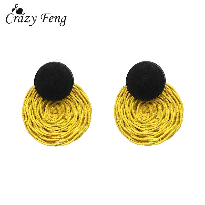 Женские сережки гвоздики Crazy Feng ручной работы в европейском стиле из пеньковой