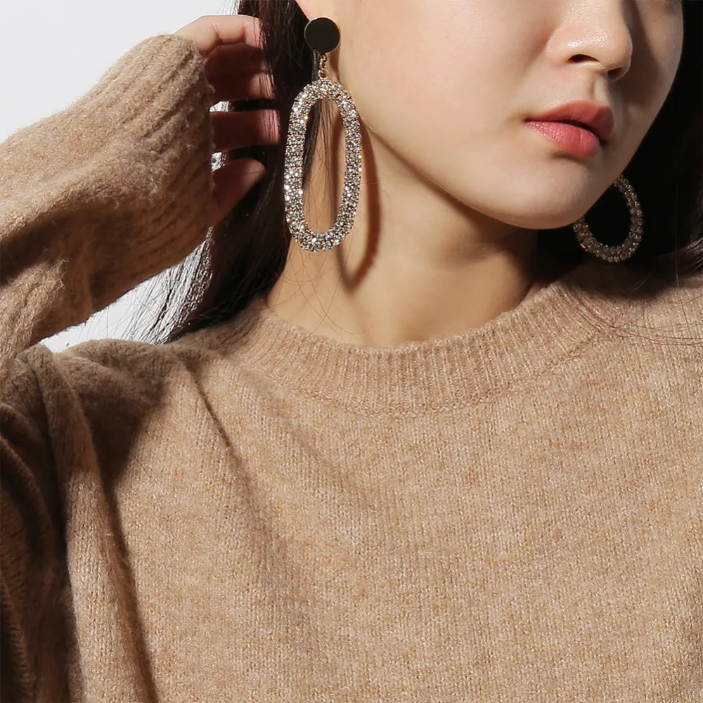 Модные Асимметричные Кристалл Круглый Овальный Серьги кольца вечерние серьги