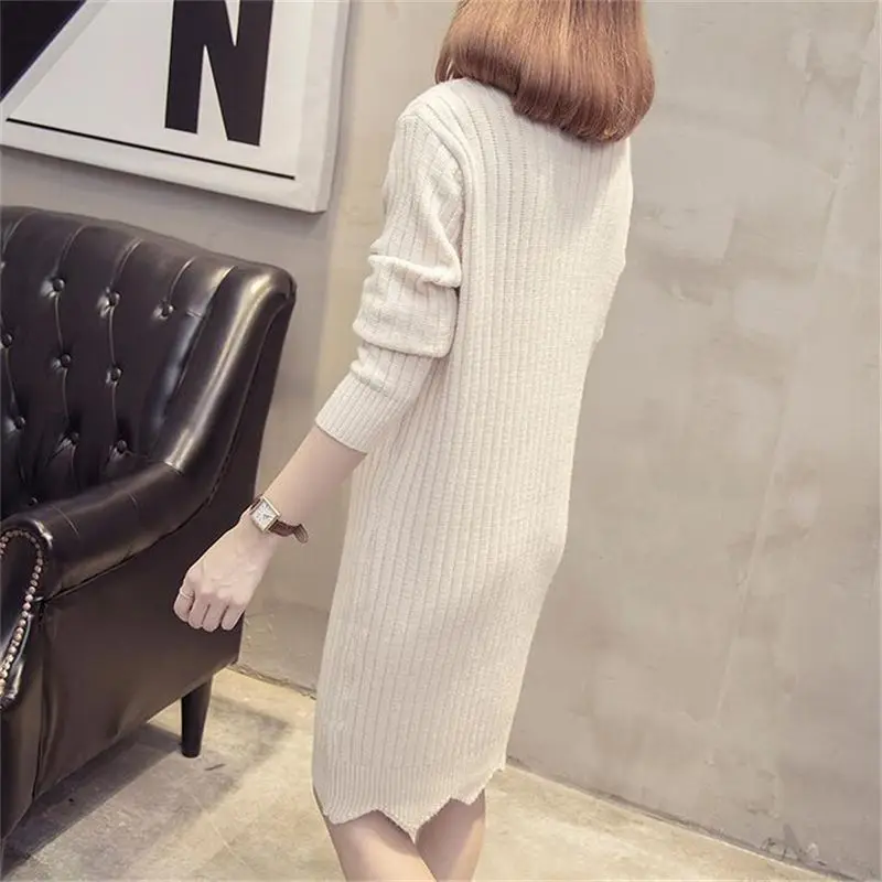 

2018 Women Autumn Winter O-Neck Knitted Sweaters Female New Fashion Straight Dresses Ladies Causal Warm Slim Pullovers Dress E82