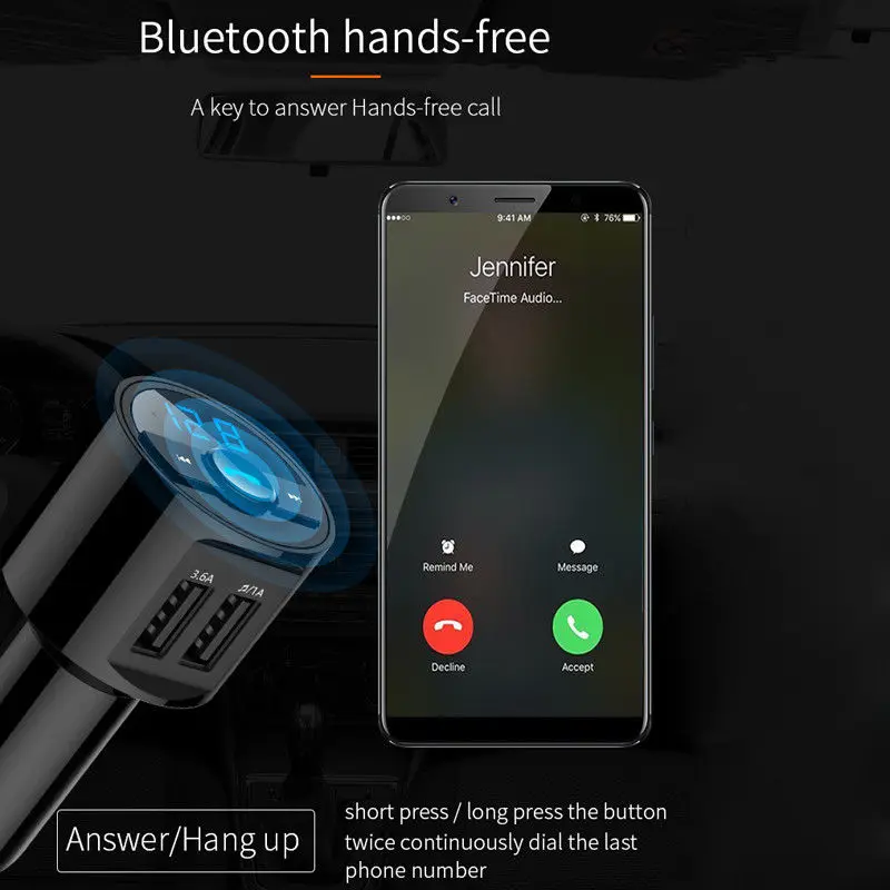 Bluetooth автомобильное USB зарядное устройство 5 В 3.6A Быстрая зарядка беспроводной FM