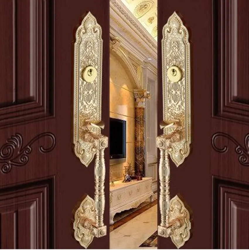 Роскошный Золотой дверной замок в европейском ретро стиле деревянный для виллы