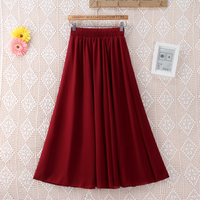 

Customize womens summer A line elastic High Waist chiffon skirt slim dance Hem pendulum Midi skirt Lady Long Beach skirts Saias