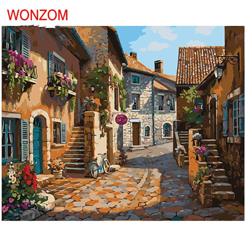 Набор для рисования по номерам на холсте маслом маленький город|oil painting|painting