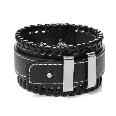 Style C Black Jiayiqi Панк Натуральная кожа браслет Для мужчин Винтаж широкие манжеты Браслеты регулируемой пряжкой браслет мужской ювелирные изделия черный и коричневый - Окраска металла: Style C Black
