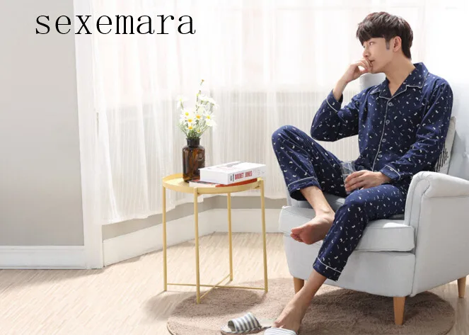 sexemara, Новое поступление, модная мужская спальная одежда, хлопок, отложной воротник, много цветов, с принтом