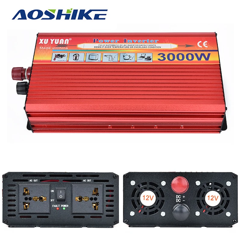 AOSHIKE 3000 Вт автомобильный инвертор DC 12V 24V к AC 110V 220V инверсор Авто преобразователь