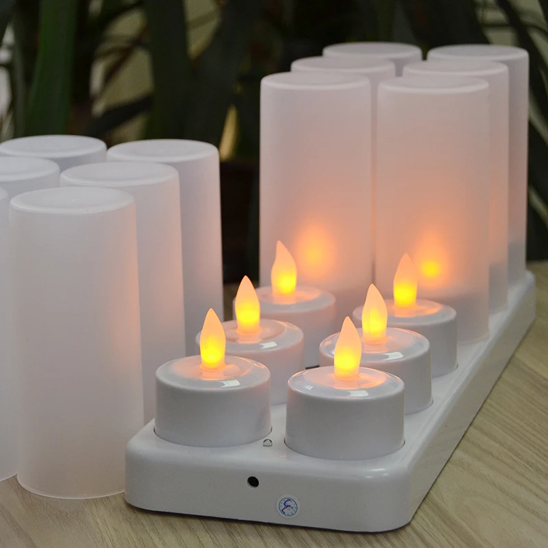 12Pcs/set Rechargeable Flameless Tea Light Candle Warm Yellow Fliker Tealight Lamp Effect for Home Christmas Decor | Дом и сад