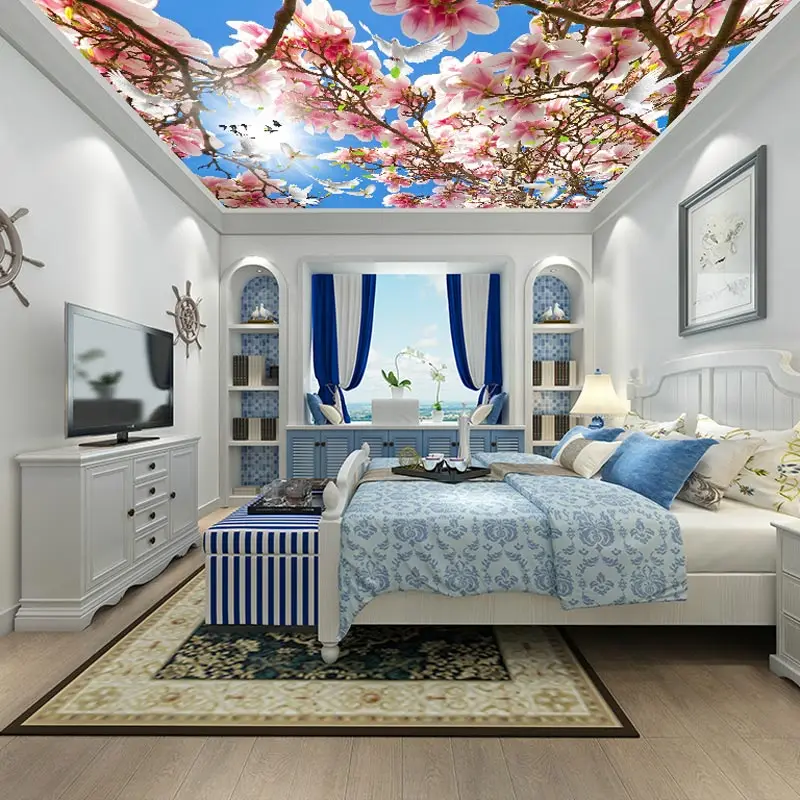 Потолочные обои 3 D розовый цветок фото небо фрески гостиная спальня утолщаются