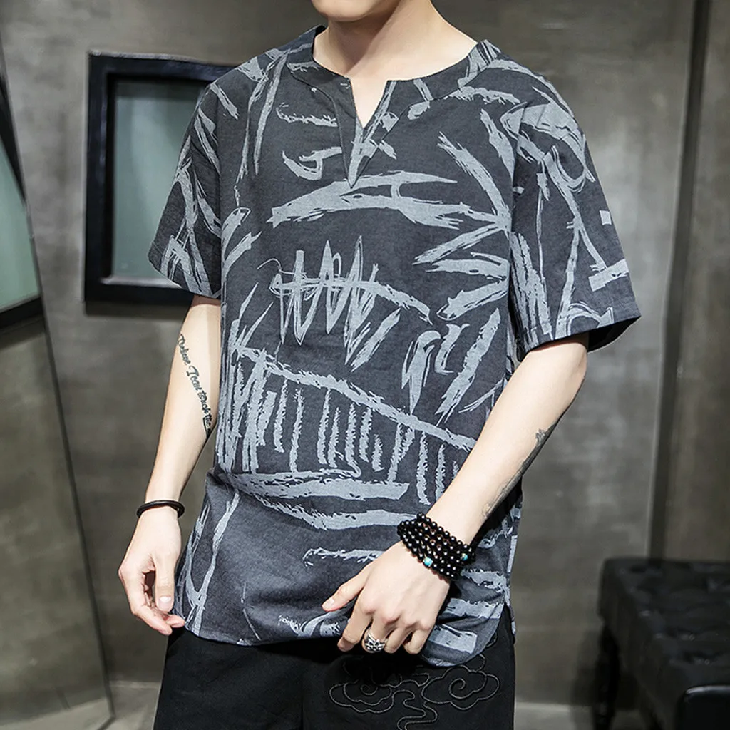 

Men's Summer T Shirt Cotton Linen Causal Style Half Sleeve Top New 2019 Male Printed Streetwear Cool Plus Over Size Outdoor