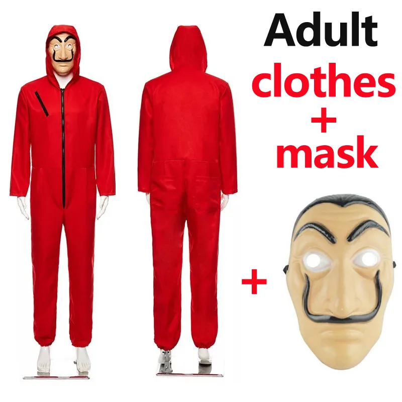 costume and mask Салвадор дали Косплей фильм маска деньги Heist The House of paper La Casa De Papel Косплей Костюм маска для лица для детей и взрослых - Цвет: costume and mask