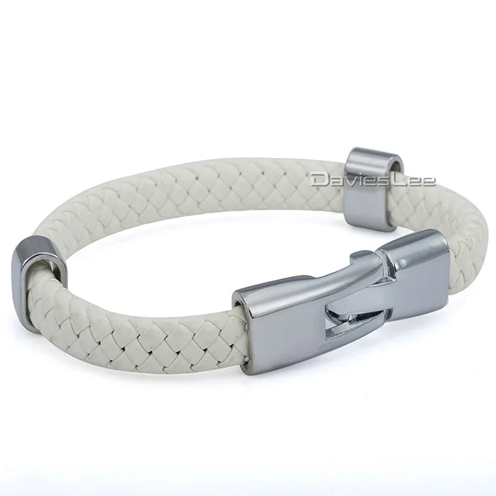 Браслет из черной плетеной кожи с застежкой нержавеющей стали для мужчин и