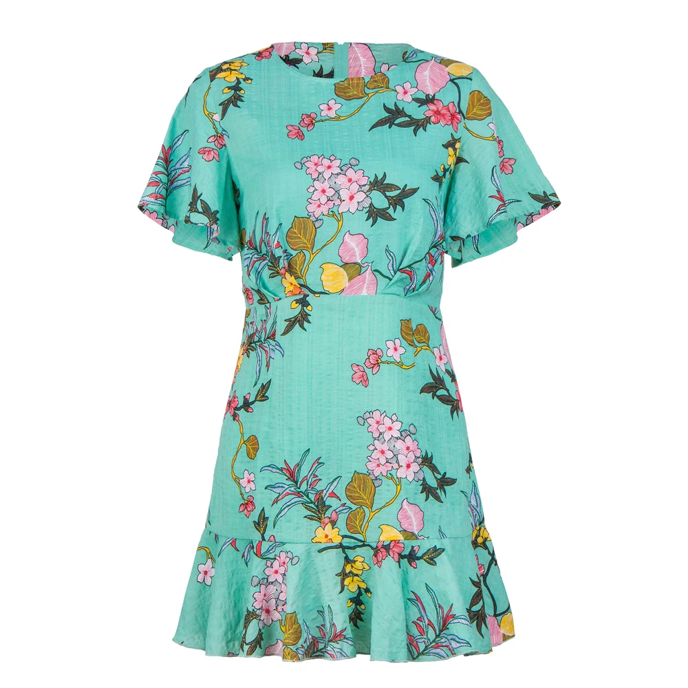 LKBEST Новое поступление 2019 летнее зеленое мини-платье с принтом повседневное