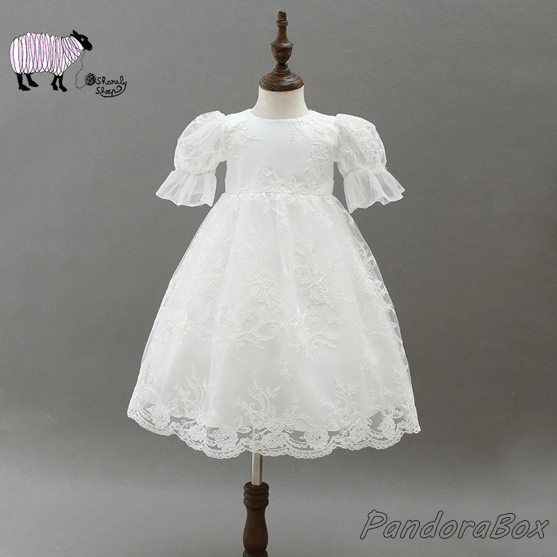Реквизит для фотосъемки новорожденных Детское белое кружевное платье крещения с
