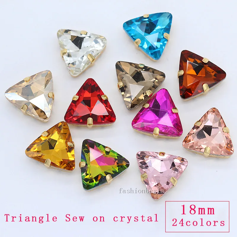 9p 18 мм треугольный цвет Пришивные хрустальные стразы ограненные стеклянные