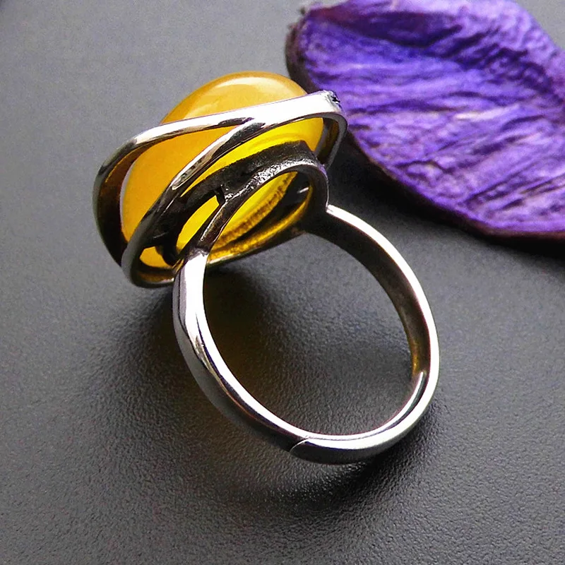 Женское кольцо из серебра 925 пробы с натуральным желтым камнем|silver simple ring|rings for