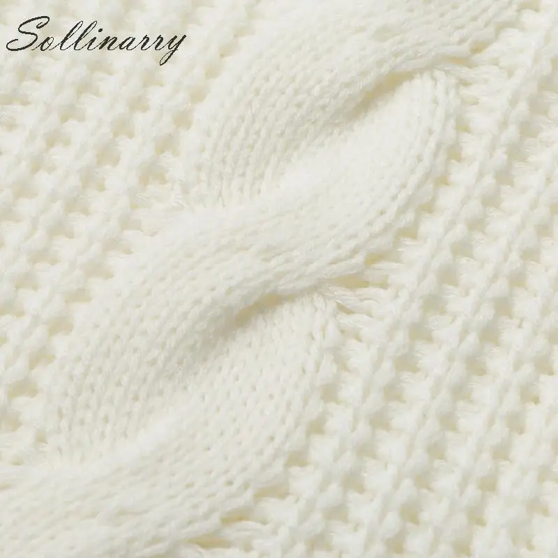Sollinarry Водолазка вязаные Белые зимние пуловеры Женские Повседневные свитера с