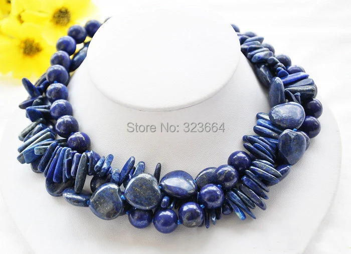 Круглое ожерелье дентискальпрам из лазурита 3 ряда 17 дюймов синее сердце|lapis lazuli
