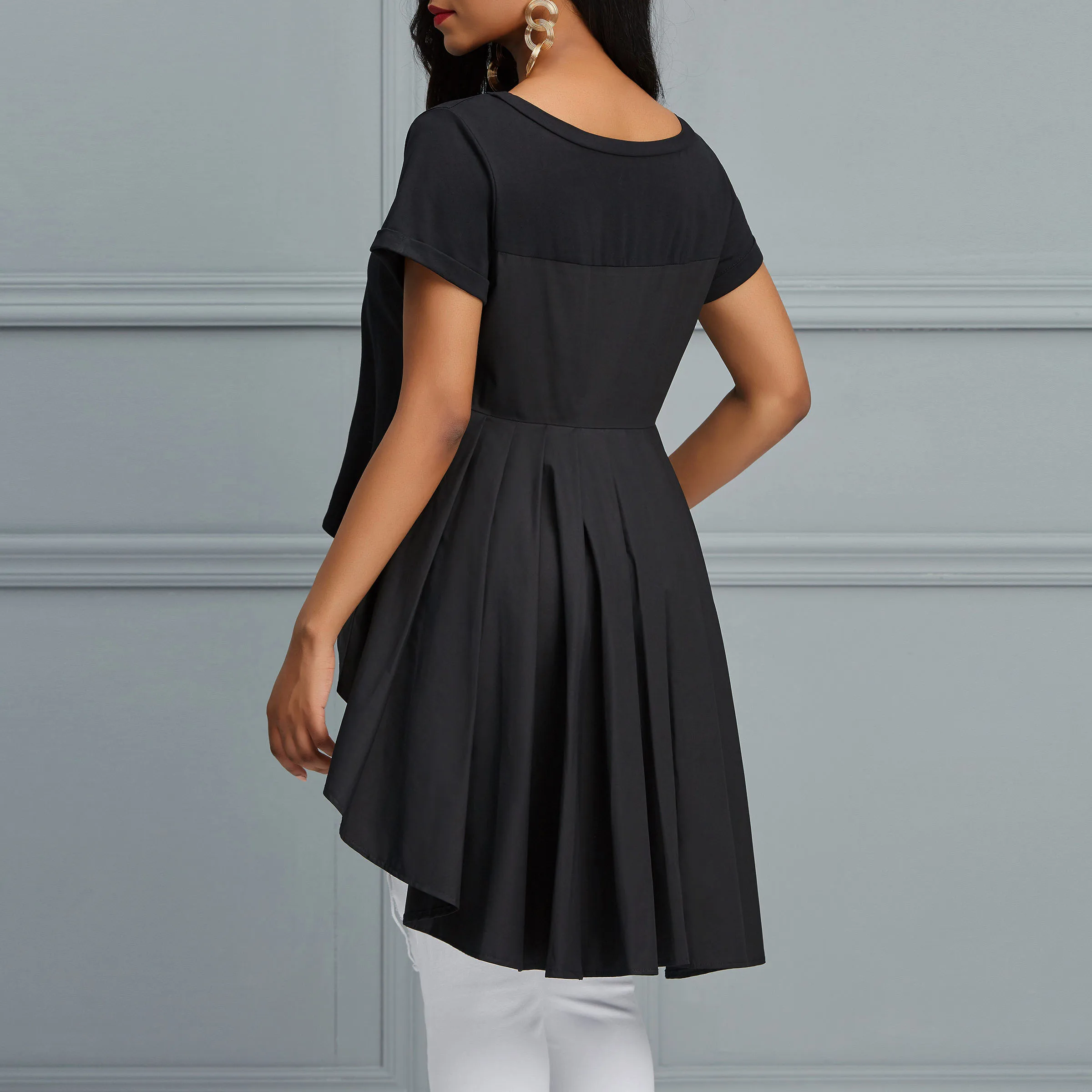 

Women Gothic T-Shirt Short Sleeve O Neck Swallowtail Tops Europe Style Fashion Chic Clothes Causal Slim Asymmetrical Tee Shirts