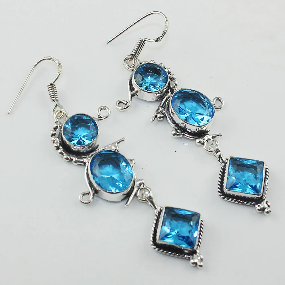

Blue Topas Earrings Silver Overlay over Copper , 71 mm, E00840