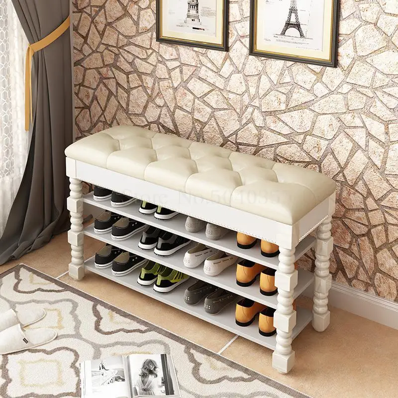 Solid wood simple modern shoe bench shoe cabinet home door storage stool shoes stool storage can sit rack shoe - Цвет: 80cm