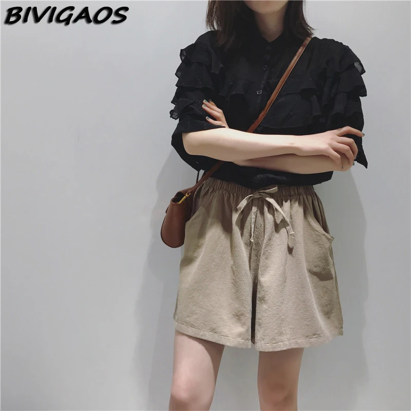 Шорты BIVIGAOS женские с кулиской повседневные свободные короткие юбки из хлопка и