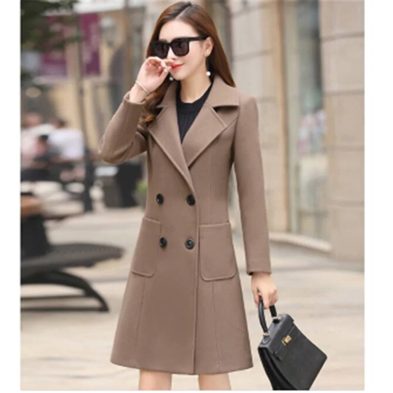 

Blue Double Breasted Casual Fashion Coat Plus Size 2019 Solid Slim Loose Long Fall Coat Women