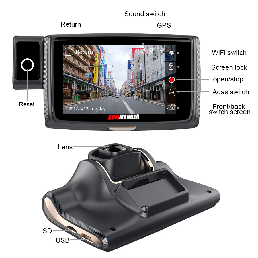KOMMANDER 4 &quotips Wi Fi видеорегистраторы для автомобилей Камера dual FHD 1080 P Novatek NT96663 Sony290