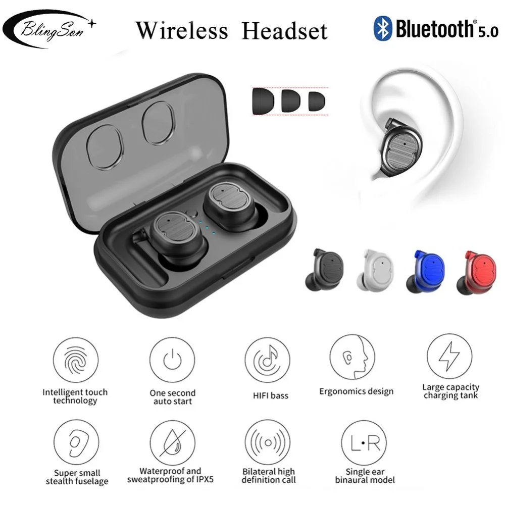 TWS 5 0 беспроводные наушники Bluetooth спортивные мини стерео бас гарнитуры с двойной