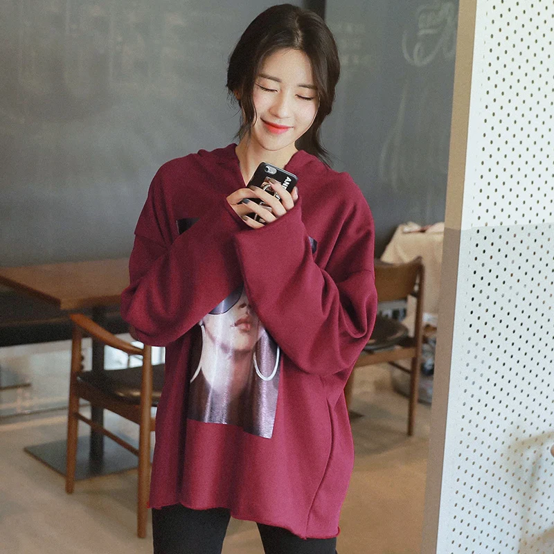 Nafmi Демисезонный женские с длинным рукавом Толстовка капюшоном свободные