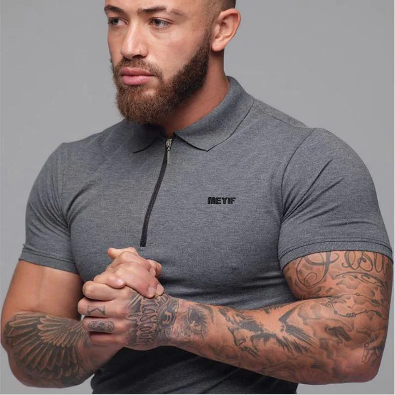 Muscle Brothers Мужская Новая деловая Спортивная Фитнес Повседневная трендовая приталенная рубашка-поло с коротким рукавом