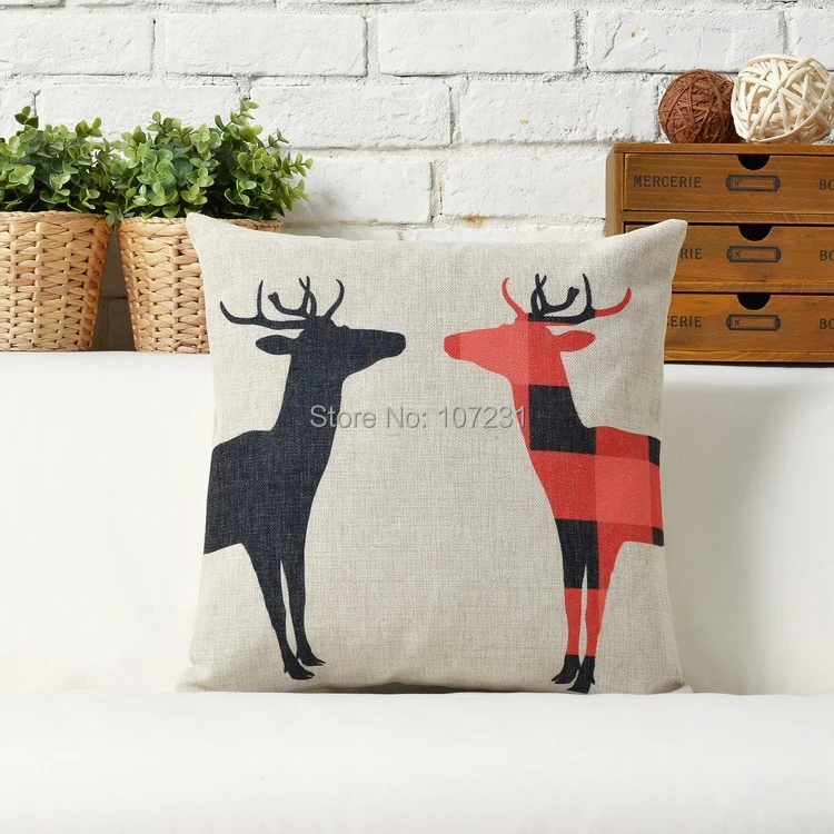45X45cm Vintage cushion cover Pillow Case Cover Throw Linen Decor Home Lattice Milu Deer | Дом и сад