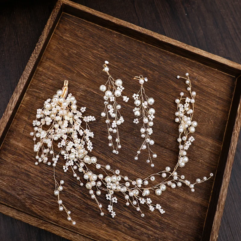 Ободок для волос HIMSTORY романтичный золотой ободок ручной работы с жемчугом