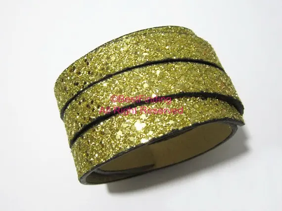 

10x2mm Gold color glitter leather cord 10mm Flat Leather Cord