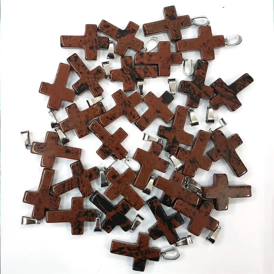 Mahogany Obsidian 50 шт./лот модные крест смешанные природные камни подвески для Подвески для изготовления украшений подходит ожерелье аксессуары - Окраска металла: Mahogany Obsidian