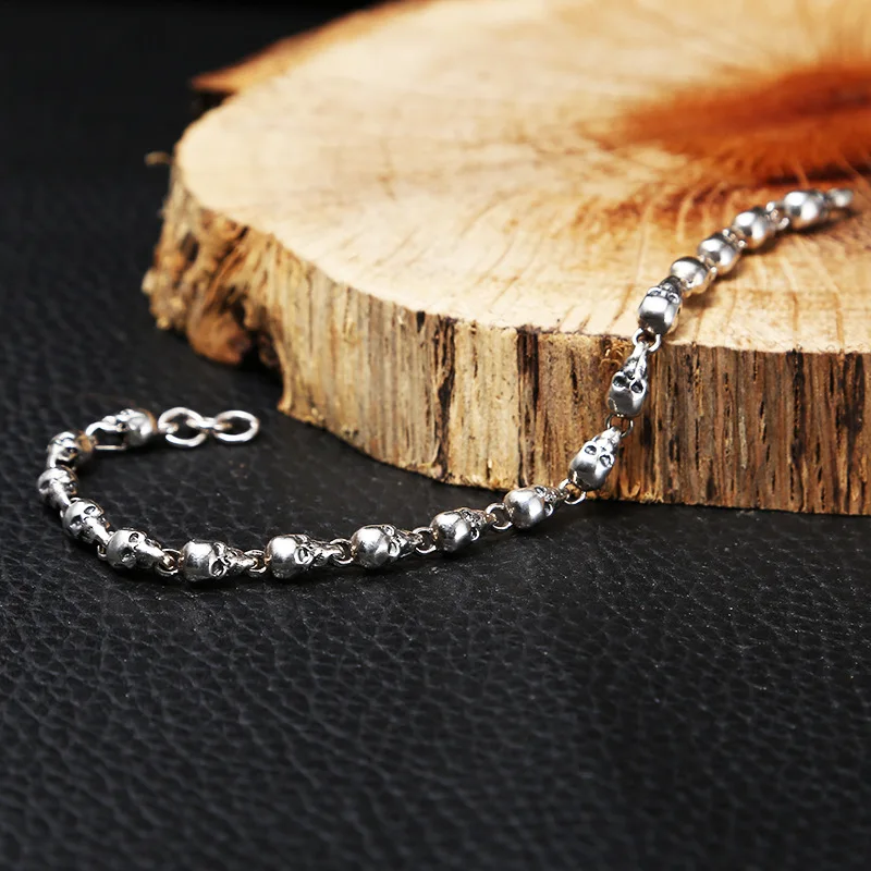 Men Bracelet 100% 925 sterling silver Vintage Skull friendship Bangle Christmas gift fashion jewelry Men's 2019 | Украшения и