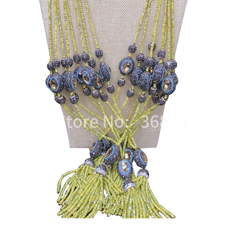 European and American big brand restoring ancient ways crystal tassel bead pendant necklace long necklace pendant