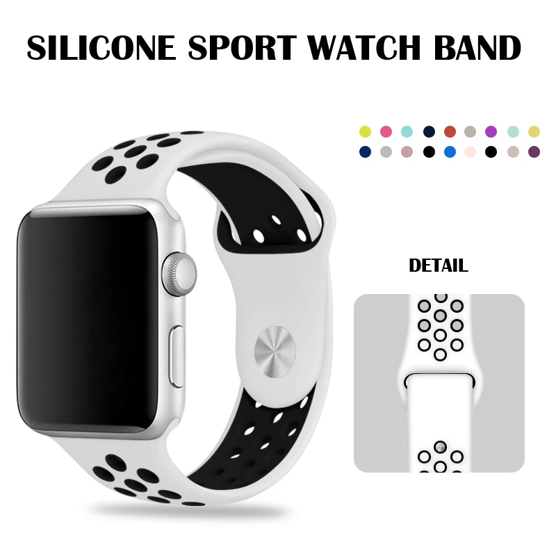 44 мм белый/черный Nike Sport Band универсальные полосы для Apple Watch Series 4 силиконовый браслет ремешок 42 мм для Iwatch Series 2