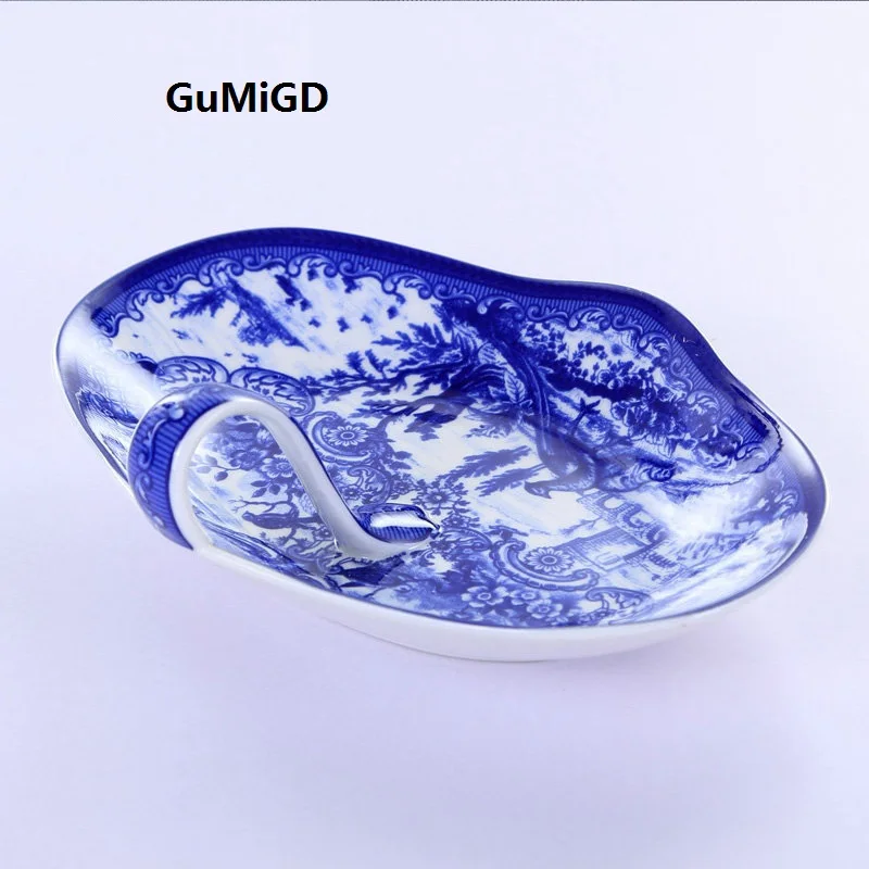 

Ceramic European blue and white porcelain dish creative afternoon tea dim sum plate table decoration home microwave oven gift