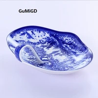 ceramic european blue and white porcelain dish creative afternoon tea dim sum plate table decoration home microwave oven gift