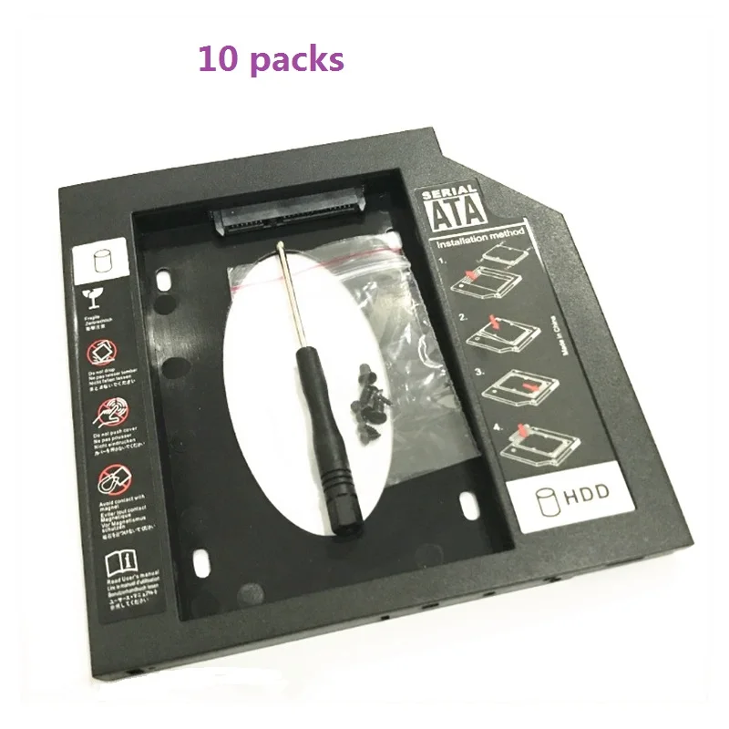 

Universal 2.5" 2nd CD/DVD-ROM HDD Hard Drive Caddy Tray SATA 9.5mm 12.7mm Optical Bay for laptop notebook Mac book 10packs