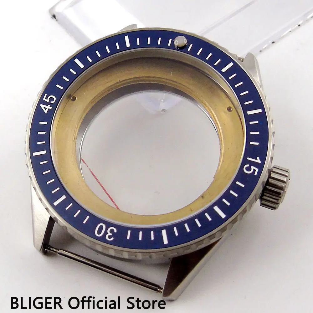 Новый 43 мм BLIGER 316L нержавеющая сталь синий керамический сапфировое стекло чехол