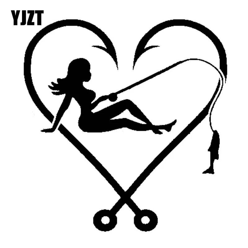 YJZT 12 6 см * 13 с надписью I LOVE Рыбалка сексуальная девушка крючок в форме сердца рыбы