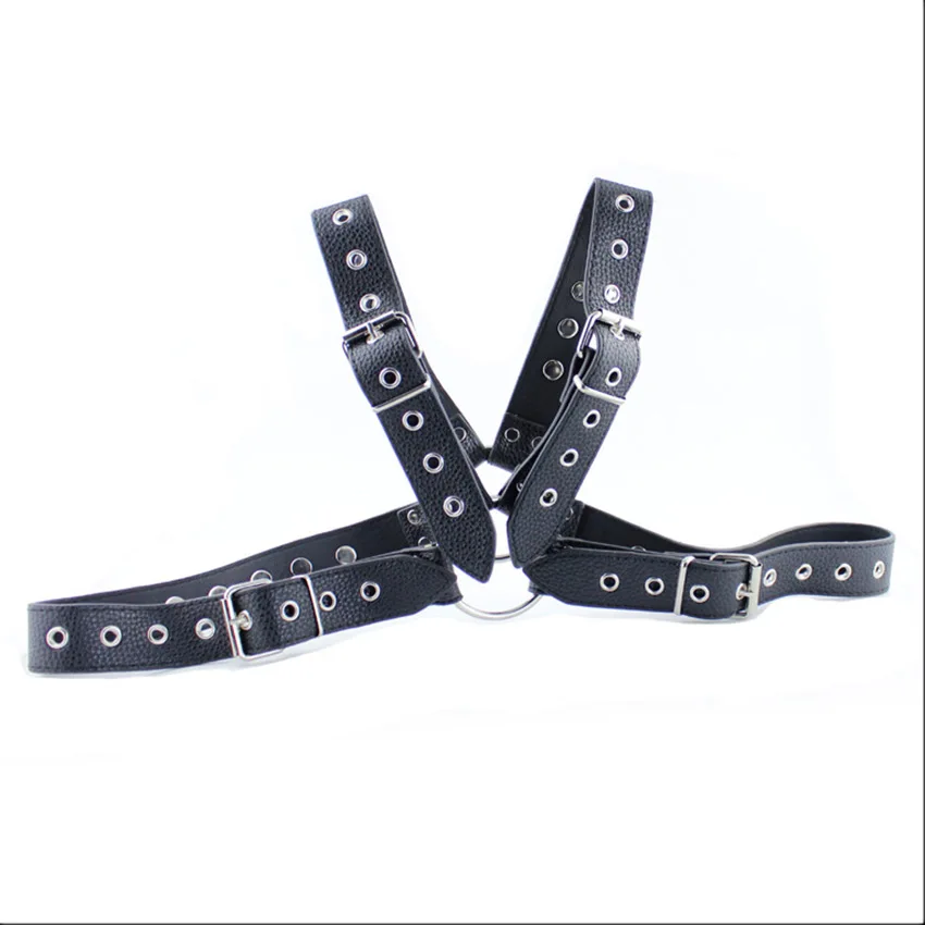 Мужской черный ПВХ кожаный ремень для тела Регулируемый бондаж удерживающий