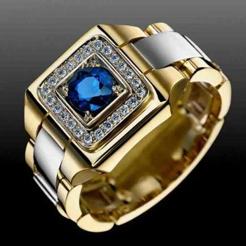 

Роскошное мужское кольцо из сплава с инкрустацией синего циркона, свадебное банкетное ювелирное изделие, подарок, размер 6-13