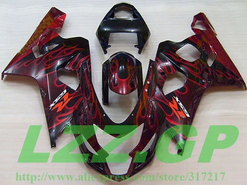 

Injection Fairing kit for SUZUKI Red Flame in black GSXR600 750 04 05 GSXR600 750 2004 2005 GSXR600 GSXR750 04 05 GSXR600 750 K4