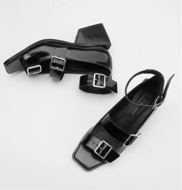 Сандалии женские из лакированной кожи босоножки с квадратным открытым носком