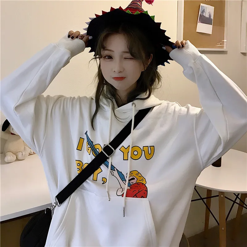 YouGeMan Harajuku винтажные худи для женщин свитшоты корейский Ulzzang бархатный свободный свитер с капюшоном Женский Повседневный свитер