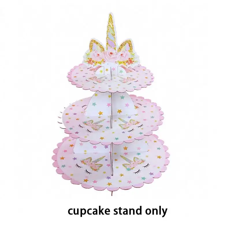 cake stand only 3 уровня Единорог подставка для кекса обертки бумага Дети День рождения конфеты держатель десерт стол товары для украшения торта - Цвет: cake stand only